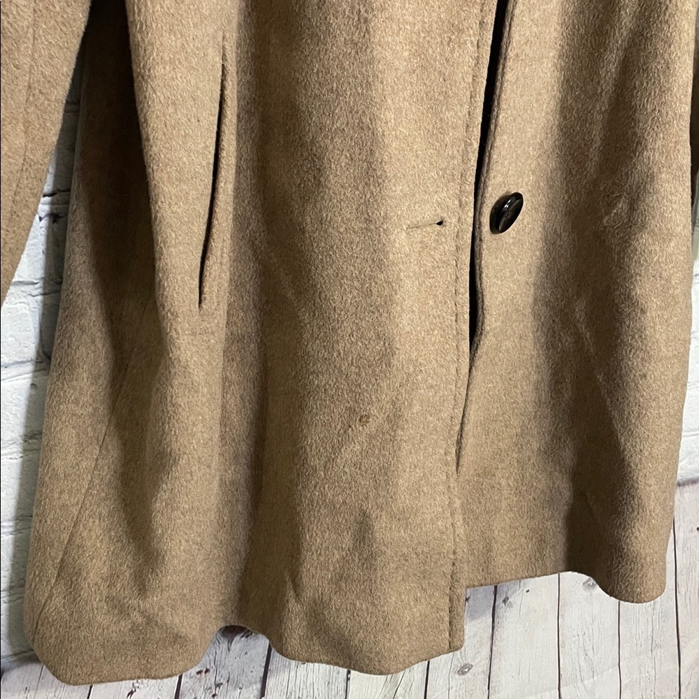 Ellen Tracy Camel Wheat Tan Wool Angora Blend Pea Coat Jacket Size 14W - Picture 4 of 11